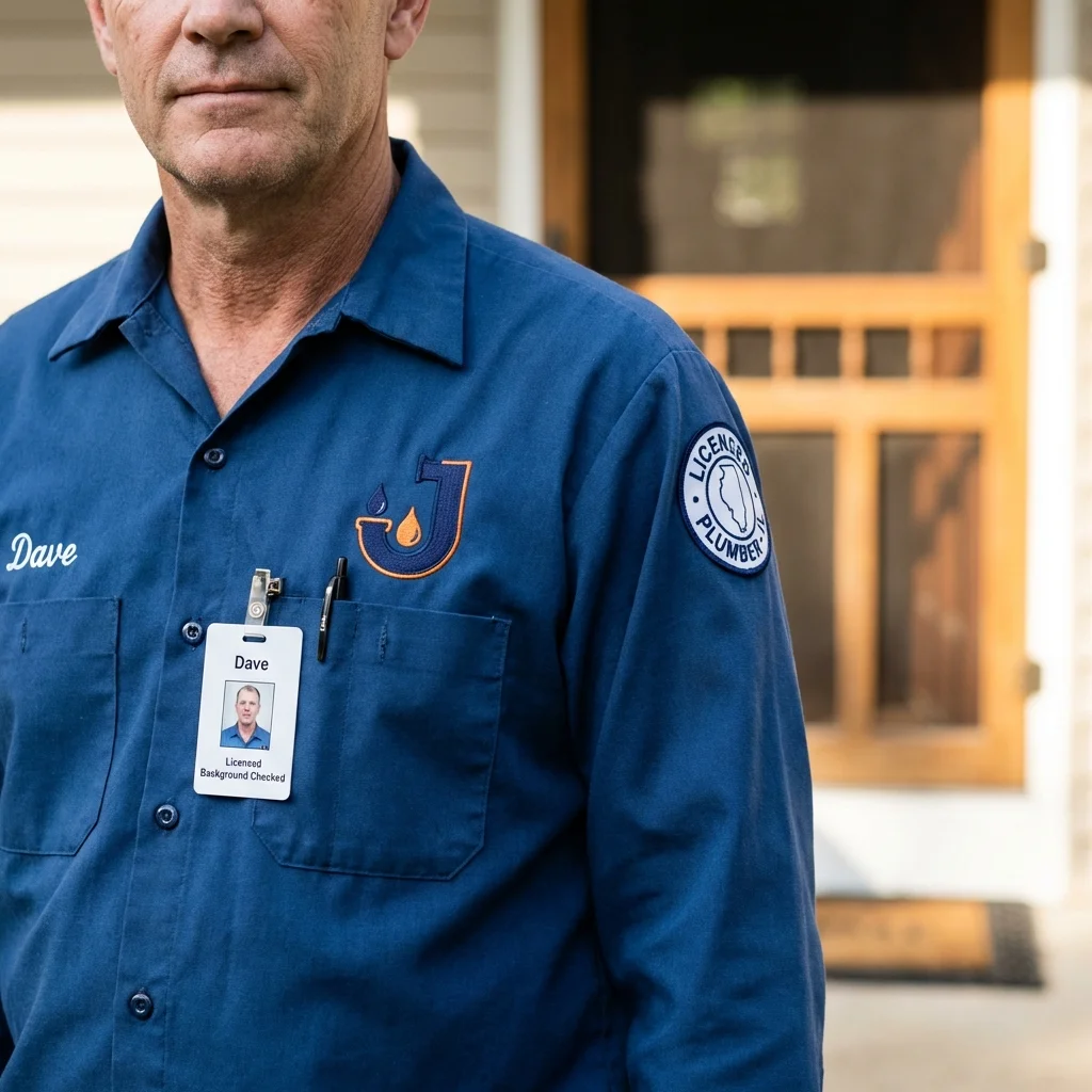 Licensed plumber showing ID badge in Woodbridge, VA