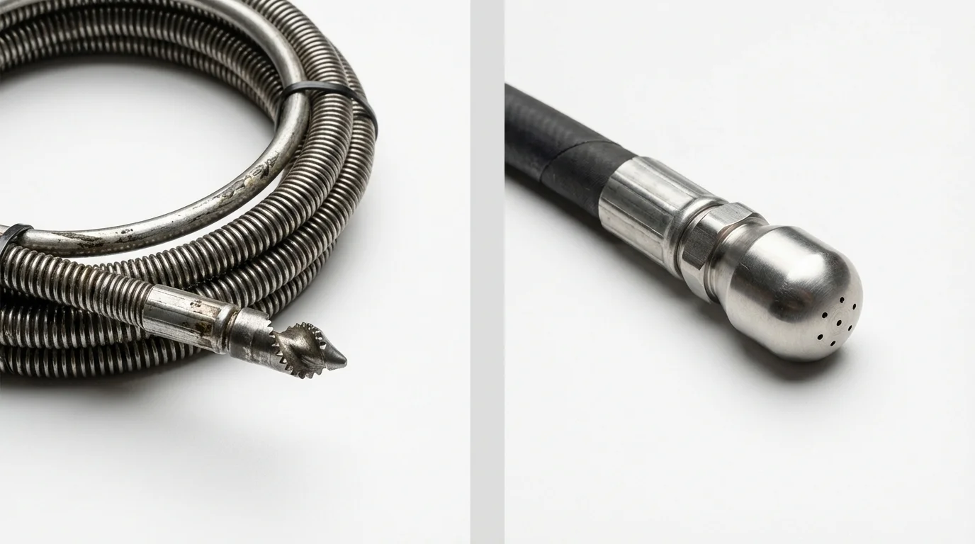 Drain snake cable and hydro jetting nozzle used for drain cleaning in Woodbridge, VA