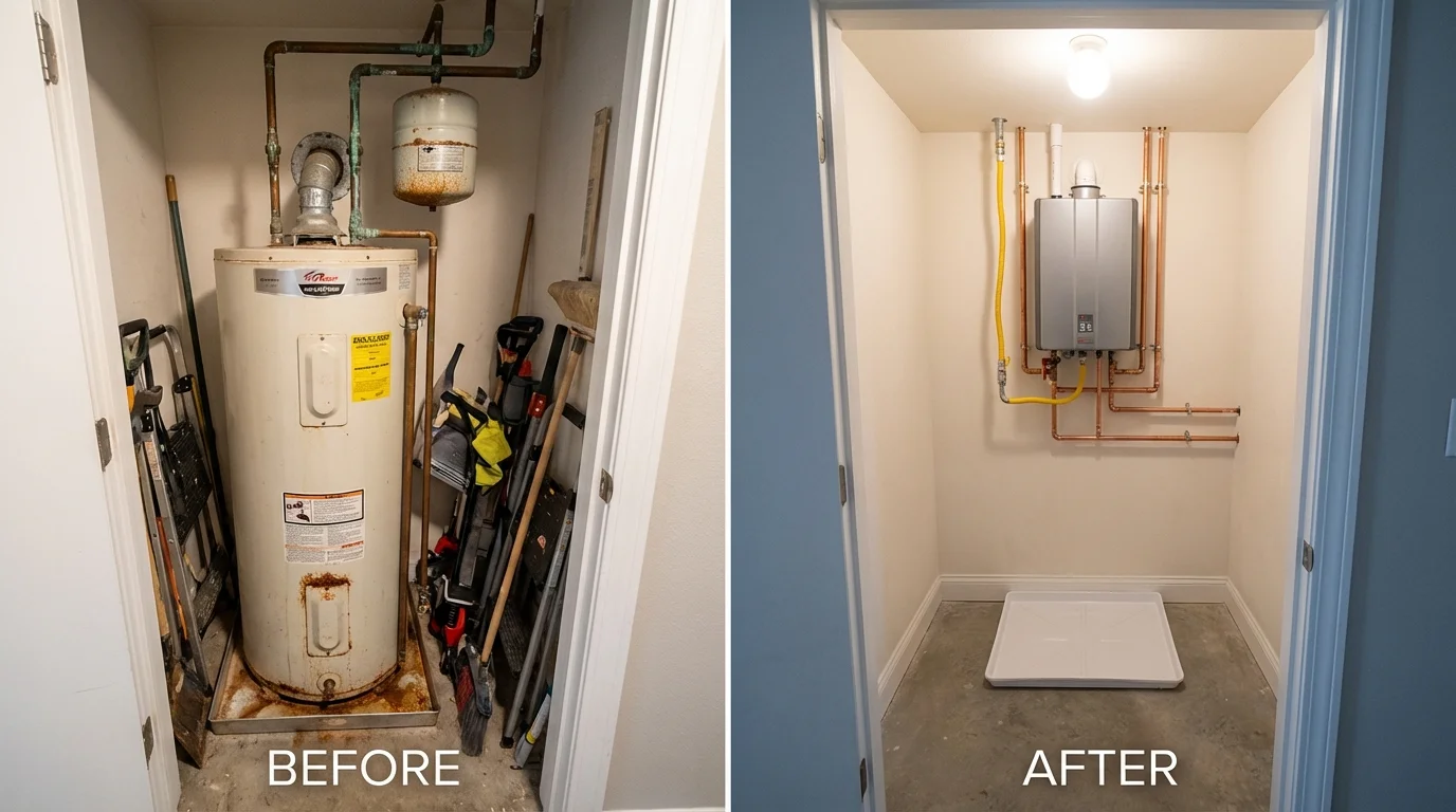 Tank water heater versus wall-mounted tankless unit comparison for Woodbridge, VA homeowners