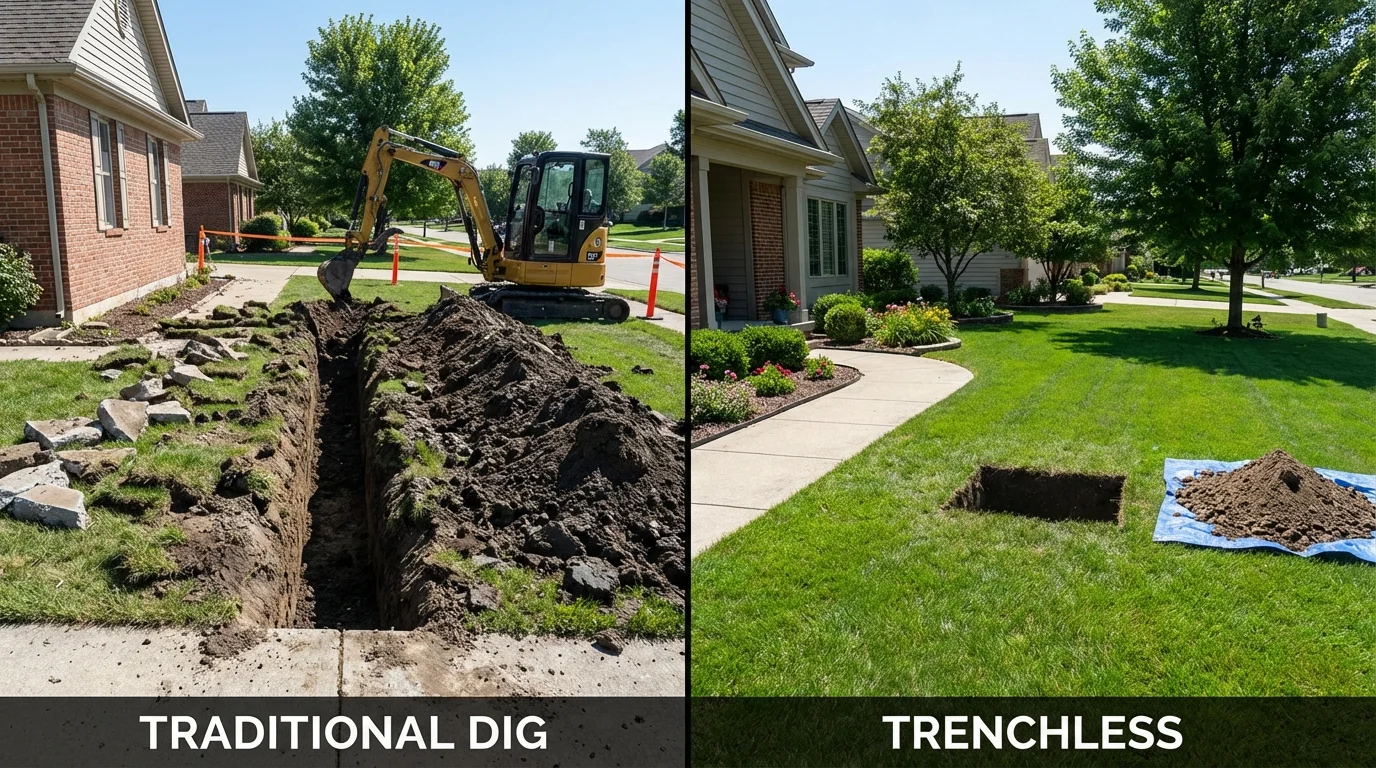 Trenchless sewer repair with minimal yard damage versus traditional excavation in Woodbridge, VA